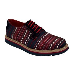 Zull Yakard Textile Oxfords Blue & Red Shoes Mens Size 8.5 Derby Lace-Up